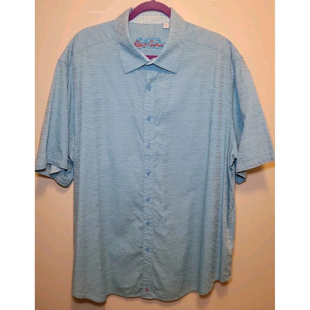Robert Graham Short Sleeve Turquoise Blue Geometric Pattern Men's 2XL